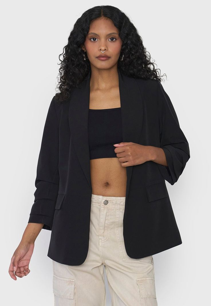 Blazer Mujer Liso Negro Corona-0