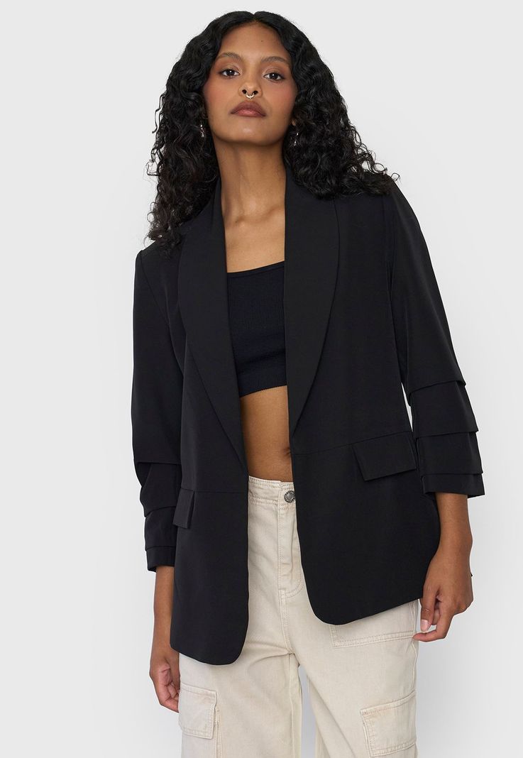 Blazer Mujer Liso Negro Corona-2