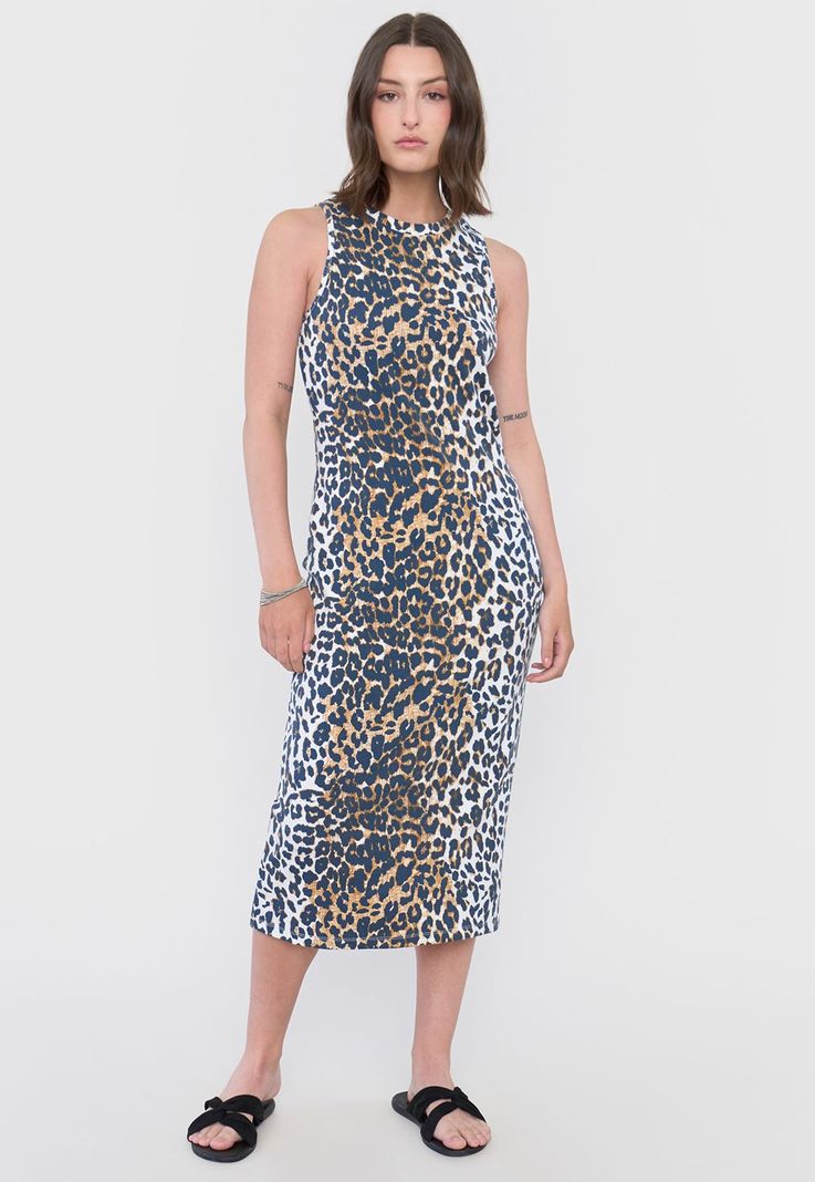 Vestido Mujer Largo Rib Animal Print Café Corona-0