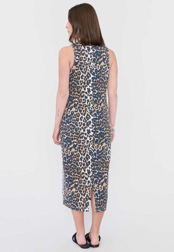 Vestido Mujer Largo Rib Animal Print Café Corona-1