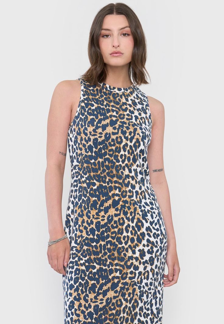 Vestido Mujer Largo Rib Animal Print Café Corona-2