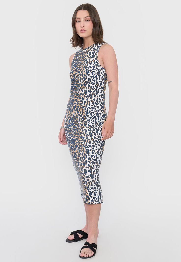 Vestido Mujer Largo Rib Animal Print Café Corona-3