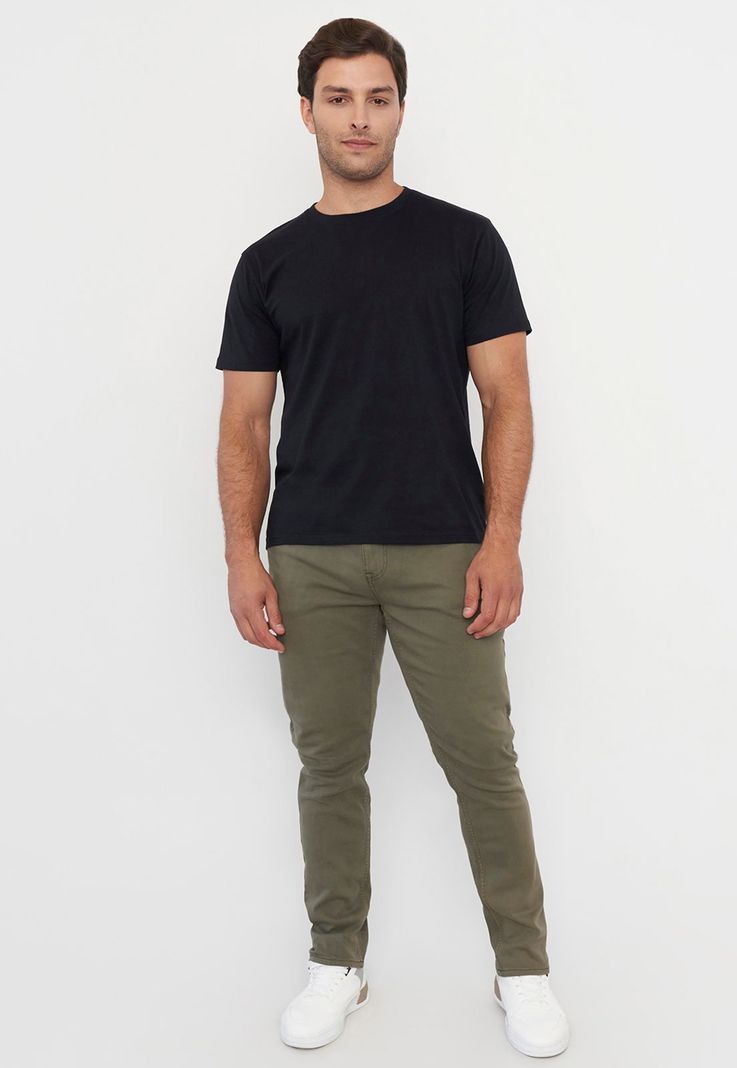 Pantalón Hombre Slim Fit Liso 5 Pocket Militar Corona-0