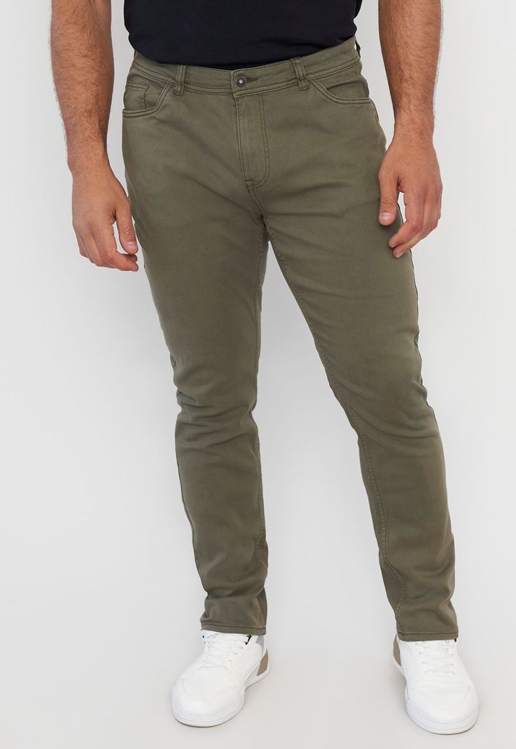 Pantalón Hombre Slim Fit Liso 5 Pocket Militar Corona-1