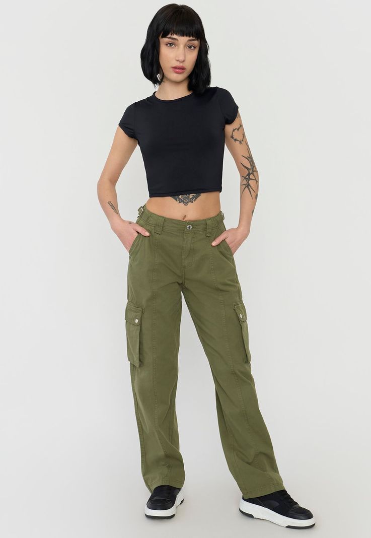 Pantalón Mujer Cargo Ajustable Verde Oliva Corona-0