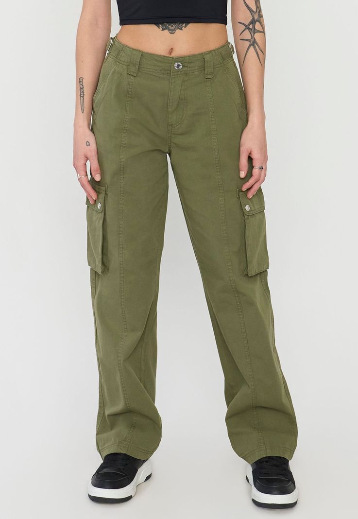 Pantalón Mujer Cargo Ajustable Verde Oliva Corona-1