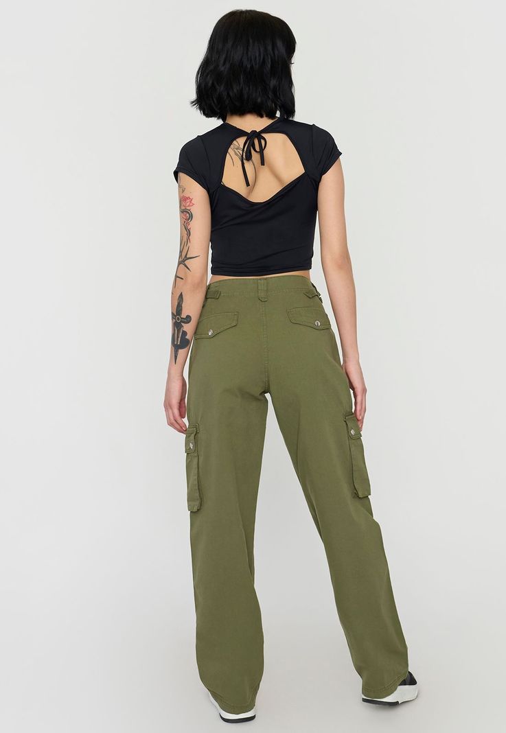 Pantalón Mujer Cargo Ajustable Verde Oliva Corona-2