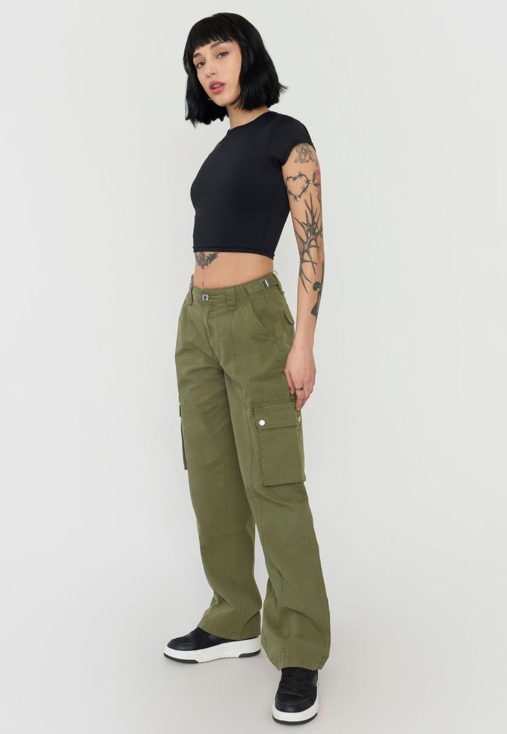 Pantalón Mujer Cargo Ajustable Verde Oliva Corona-3