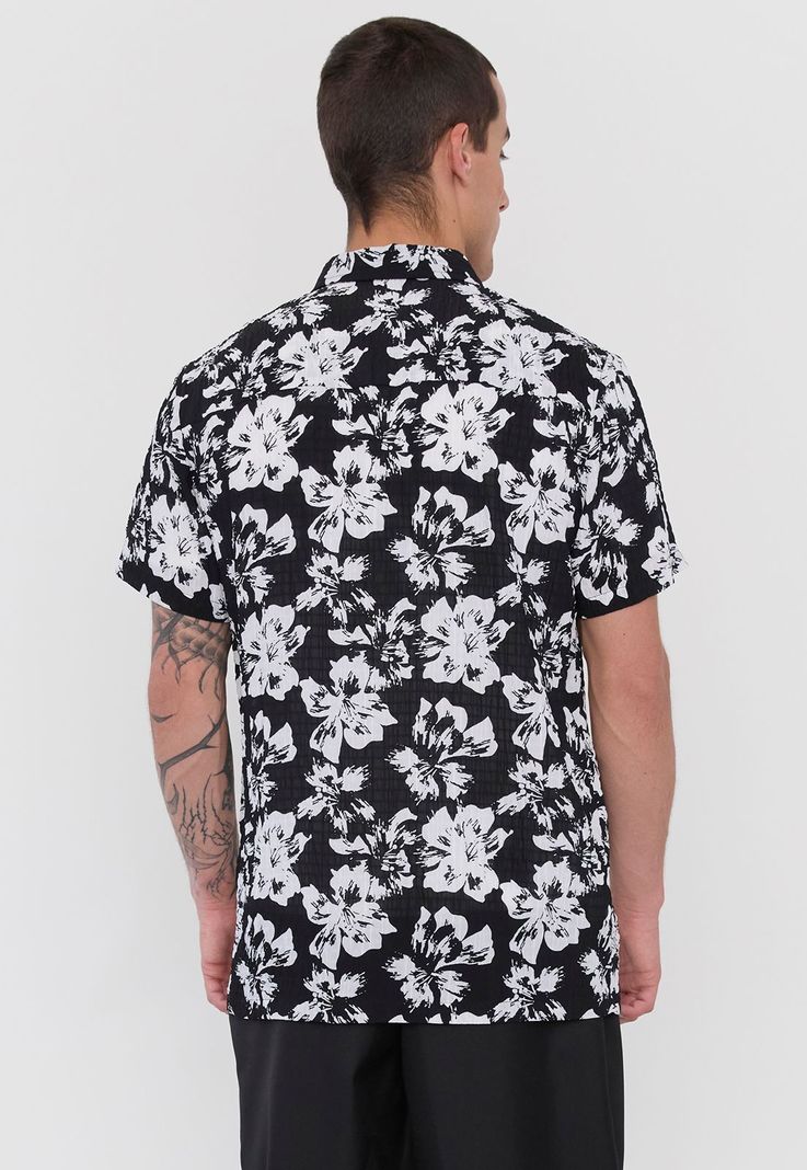 Guayabera Hombre Night Print Flores Negro Corona-1