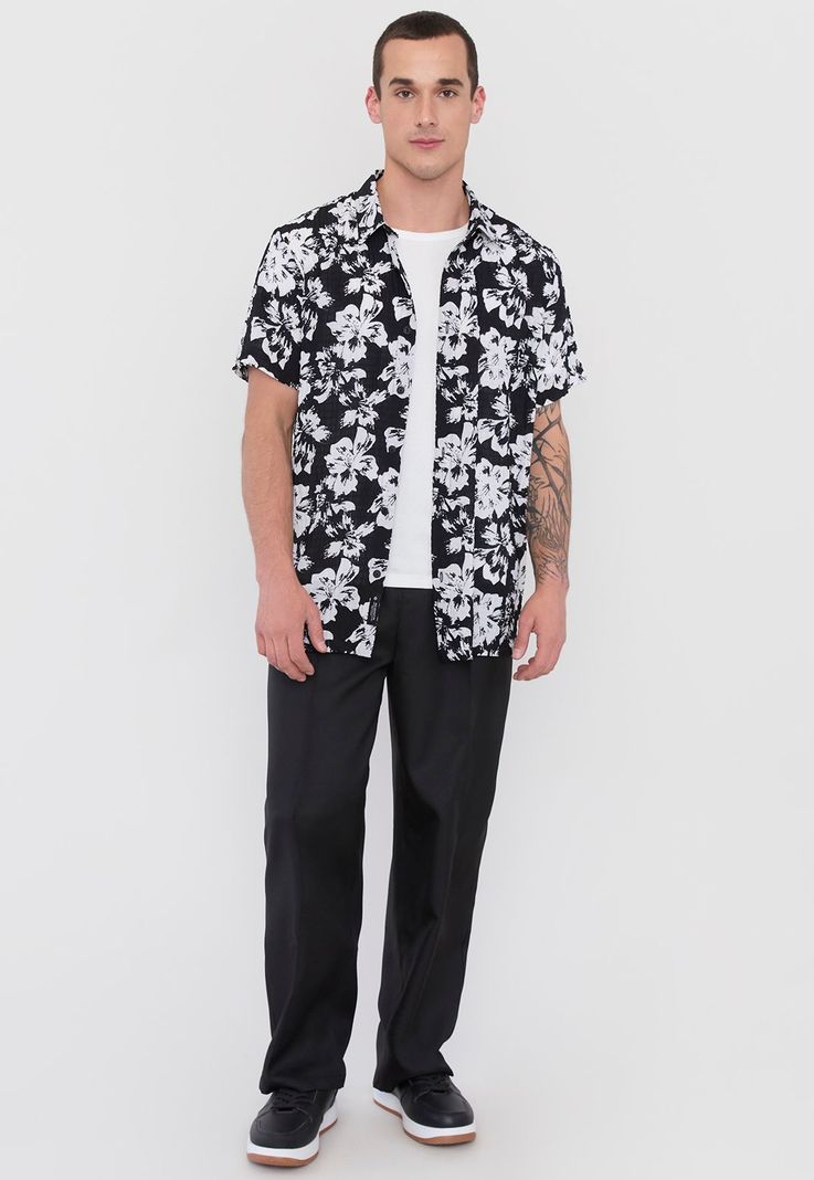 Guayabera Hombre Night Print Flores Negro Corona-3