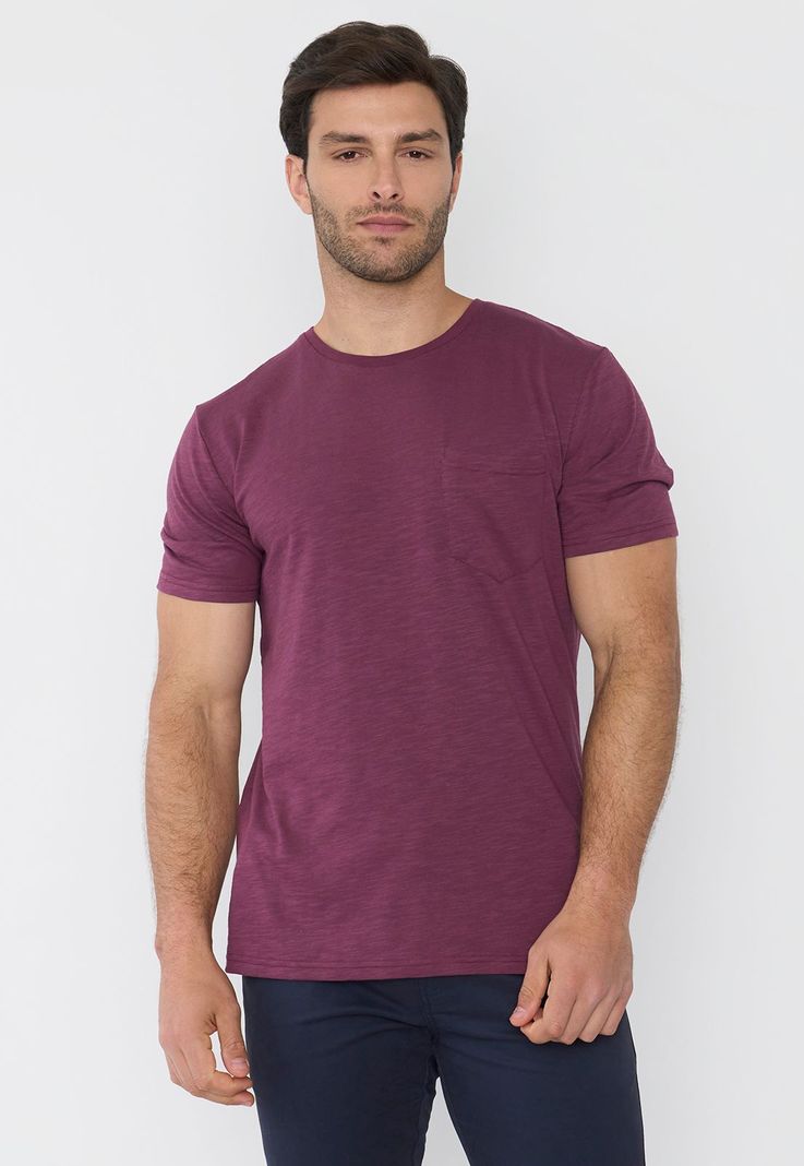 Polera Hombre Slub Bolsillo Burdeo Corona-0