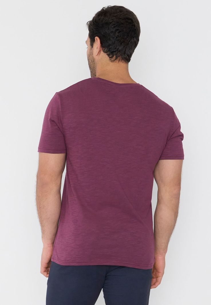 Polera Hombre Slub Bolsillo Burdeo Corona-1