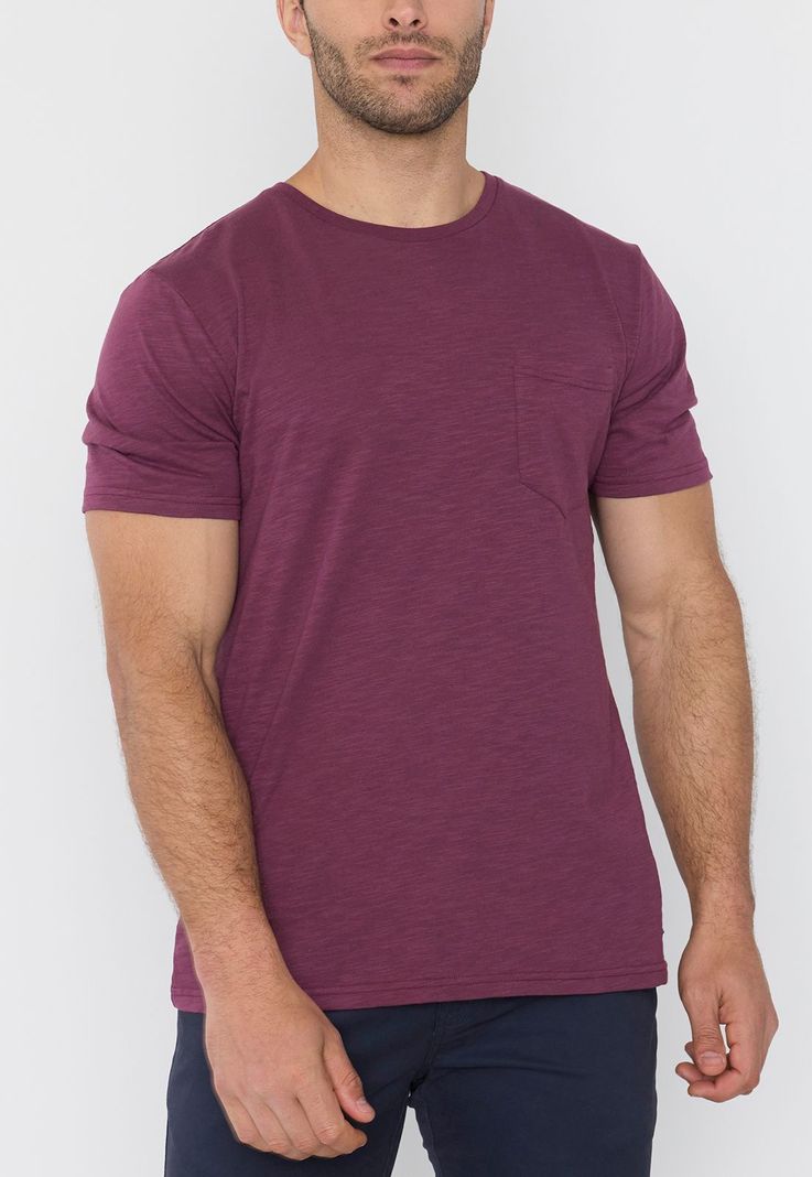 Polera Hombre Slub Bolsillo Burdeo Corona-2