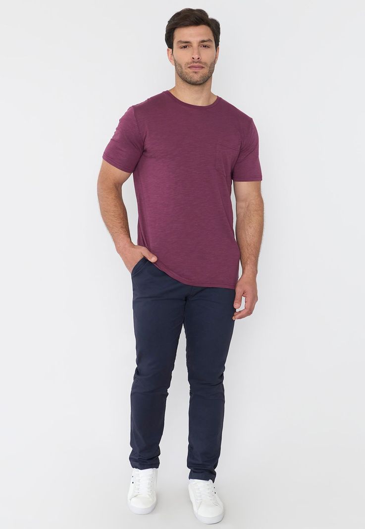 Polera Hombre Slub Bolsillo Burdeo Corona-3