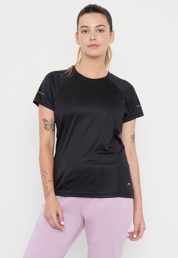 Polera Mujer Deportiva Negro Poliéster R-Neck Corona-0