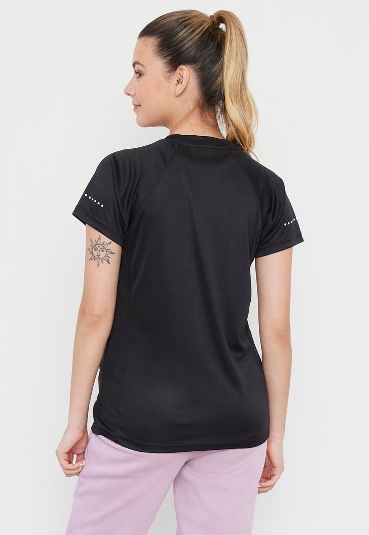 Polera Mujer Deportiva Negro Poliéster R-Neck Corona-1