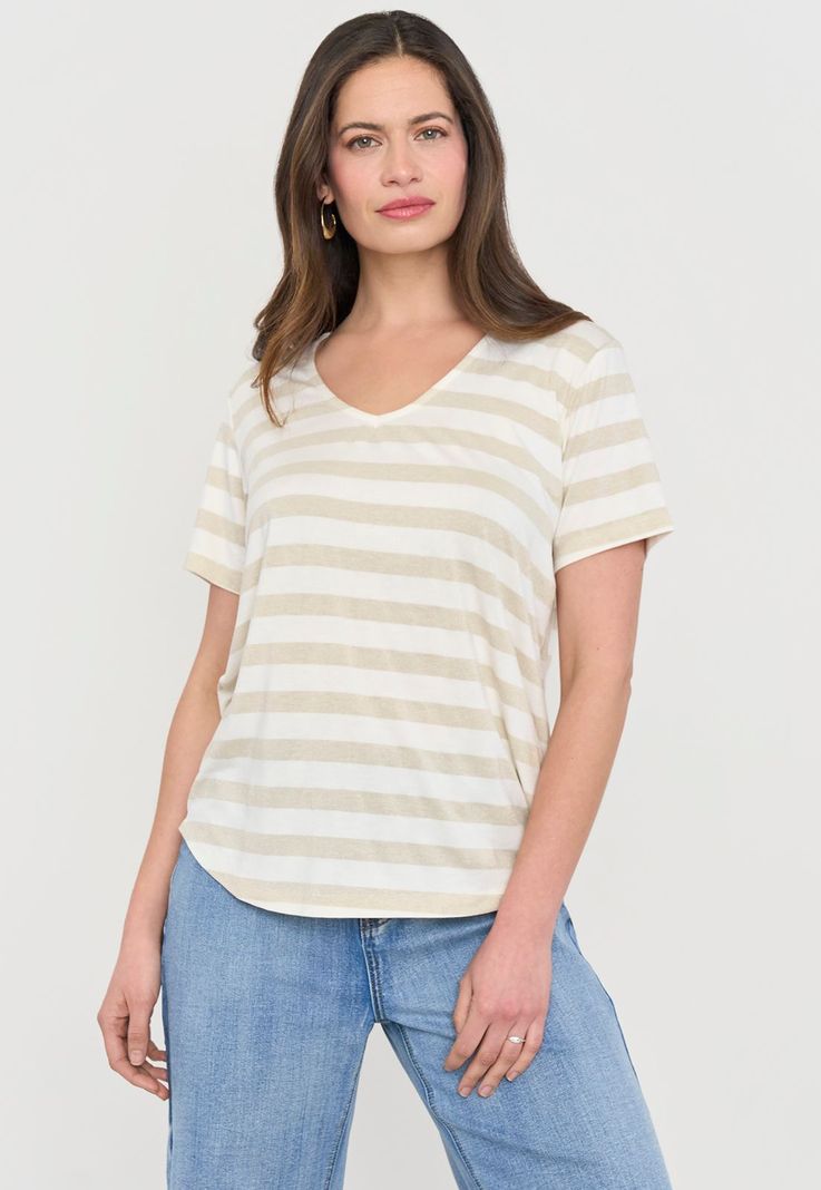 Polera Mujer Lineas Lurex Ecru Lineas Corona-0