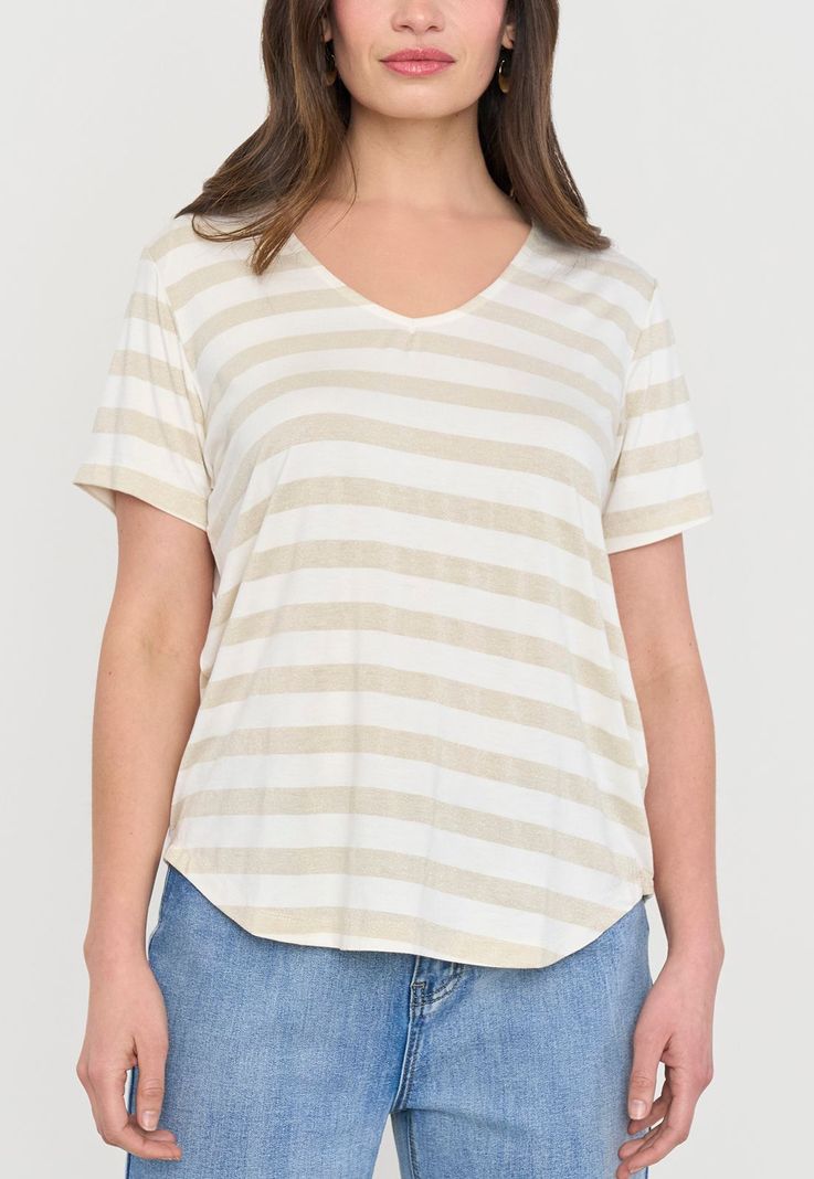 Polera Mujer Lineas Lurex Ecru Lineas Corona-2