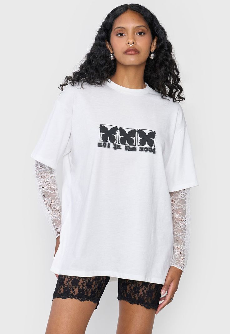 Polera Mujer Oversize Manga Encaje Ecru Corona-0