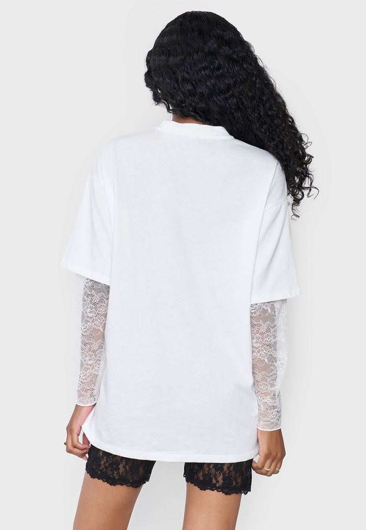 Polera Mujer Oversize Manga Encaje Ecru Corona-1