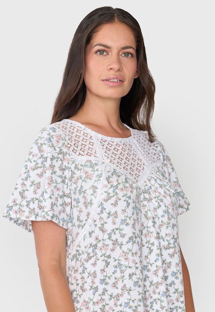 Camisa De Dormir Mujer Macramé Ecru Corona-2