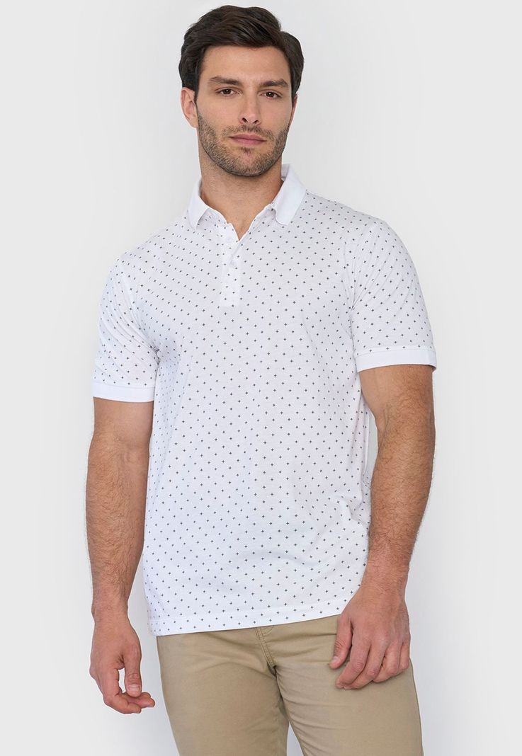 Polera Hombre Polo Jersey Miniprint Blanco Corona-0