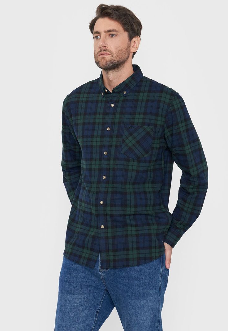 Camisa Hombre Franela Verde Corona-0