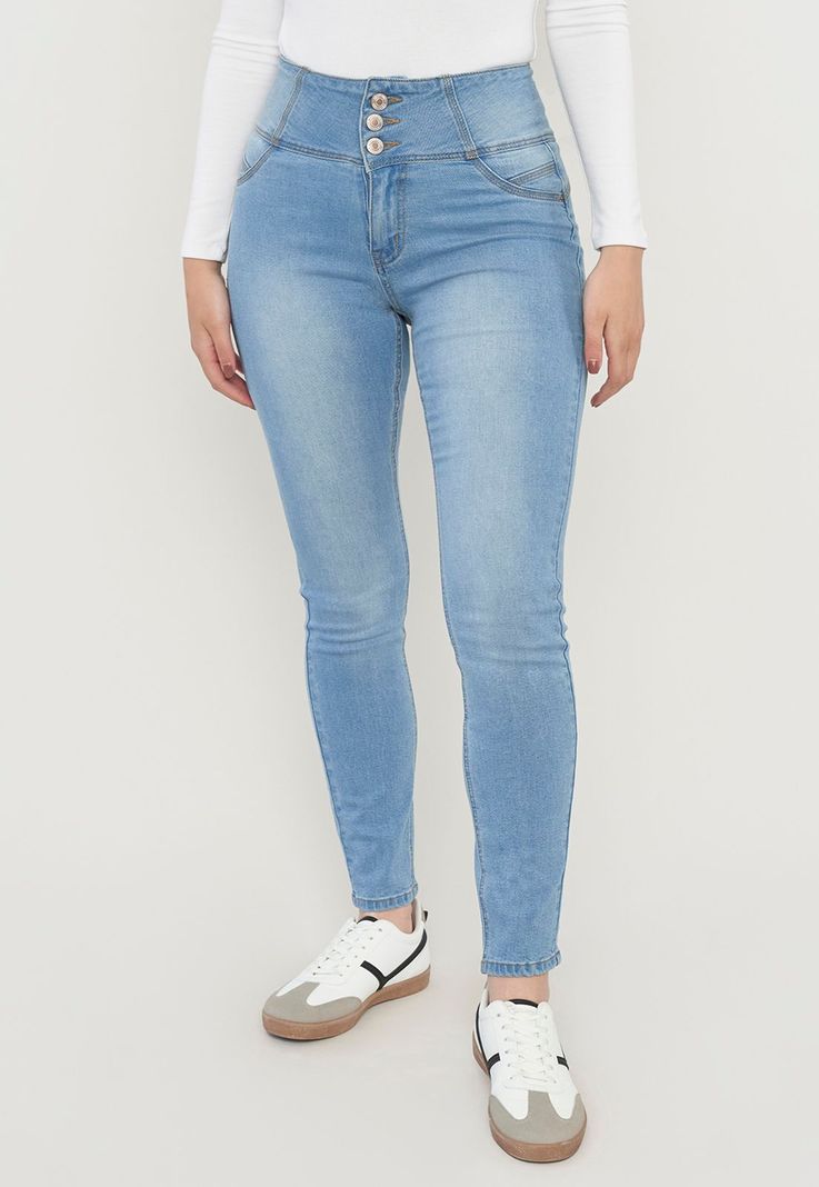 Jeans Mujer Push Up 3 Botones Azul C Corona-1
