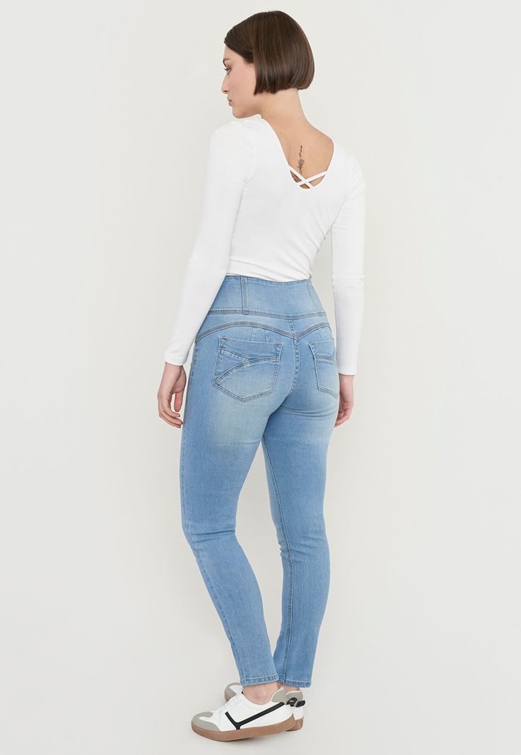 Jeans Mujer Push Up 3 Botones Azul C Corona-2