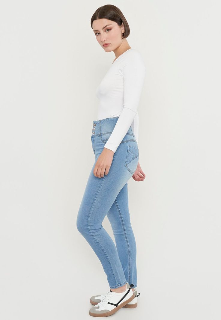 Jeans Mujer Push Up 3 Botones Azul C Corona-3