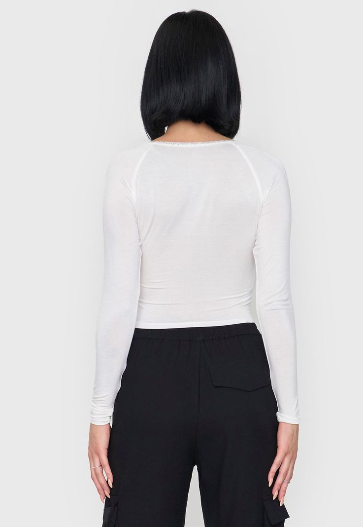 Polera Mujer Manga Larga Cuello V Blanco Corona-1