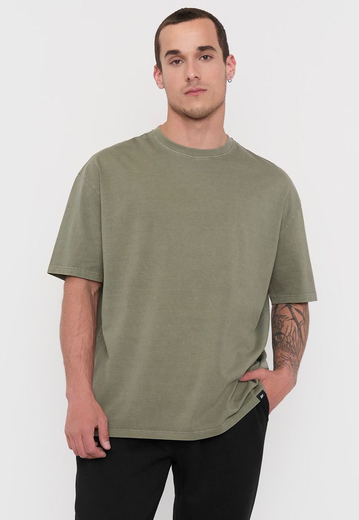 Polera Hombre Oversize Verde Liso Corona-0