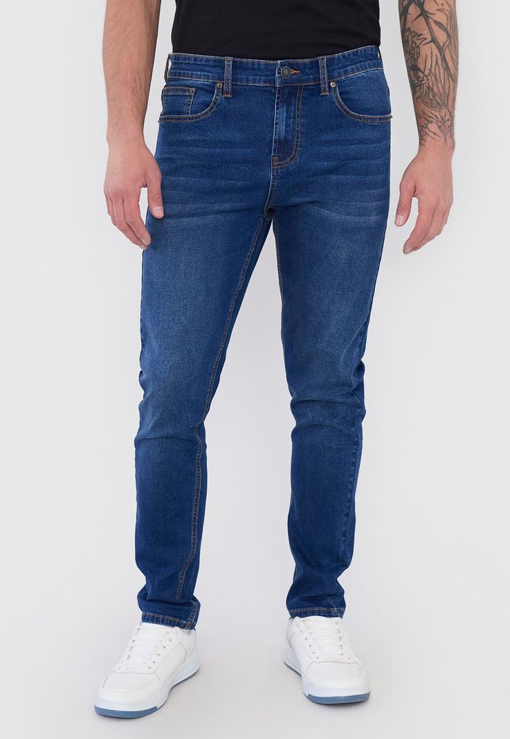 Jeans Hombre Spandex Skinny Fit Azul Medio Corona-1