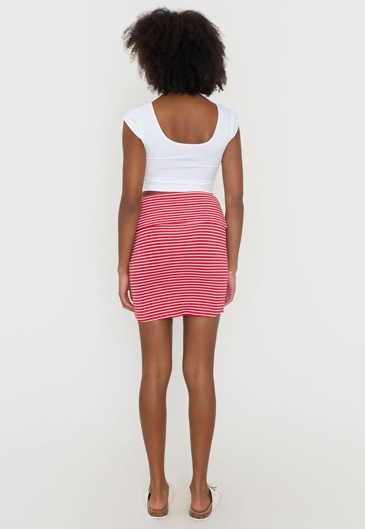 Falda Mujer Elasticada Líneas Rojo Corona-2