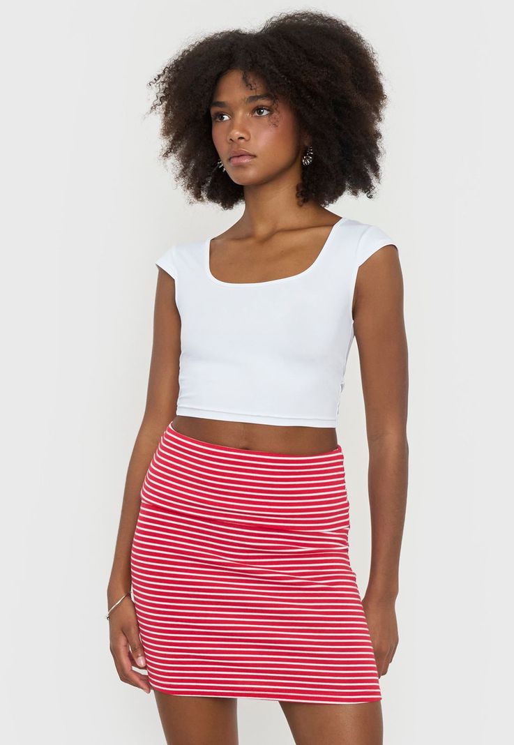 Falda Mujer Elasticada Líneas Rojo Corona-3