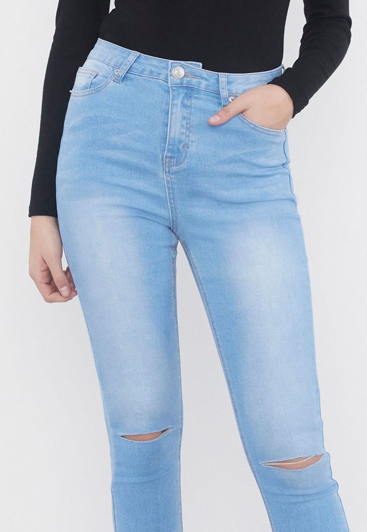 Jeans Mujer Skinny Destroyed Azul Claro Corona-2