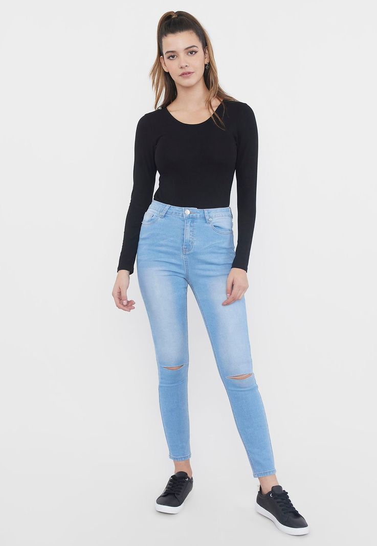 Jeans Mujer Skinny Destroyed Azul Claro Corona-3