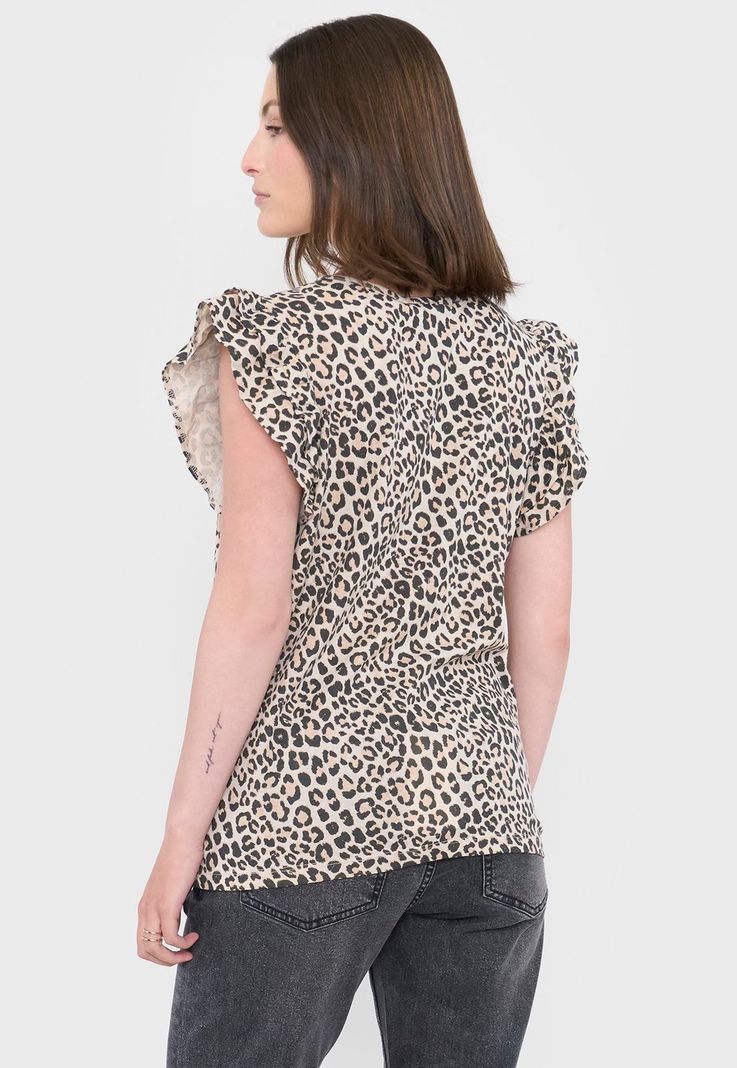 Polera Mujer Vuelos Animal Print Café Corona-1