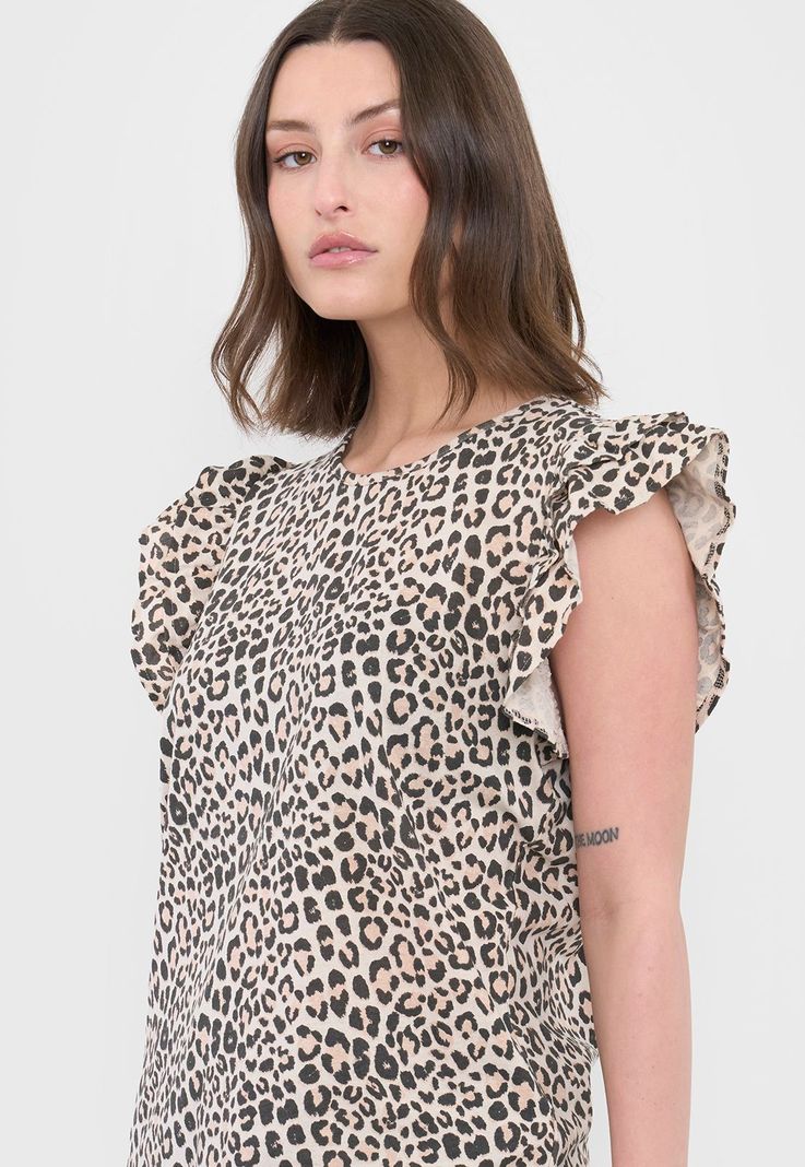 Polera Mujer Vuelos Animal Print Café Corona-2