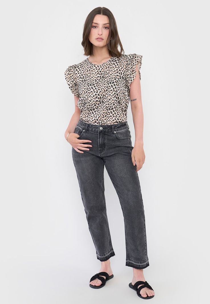 Polera Mujer Vuelos Animal Print Café Corona-3