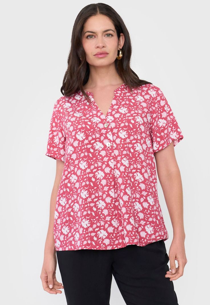 Blusa Mujer Manga Corta Botones Rosado Corona-0