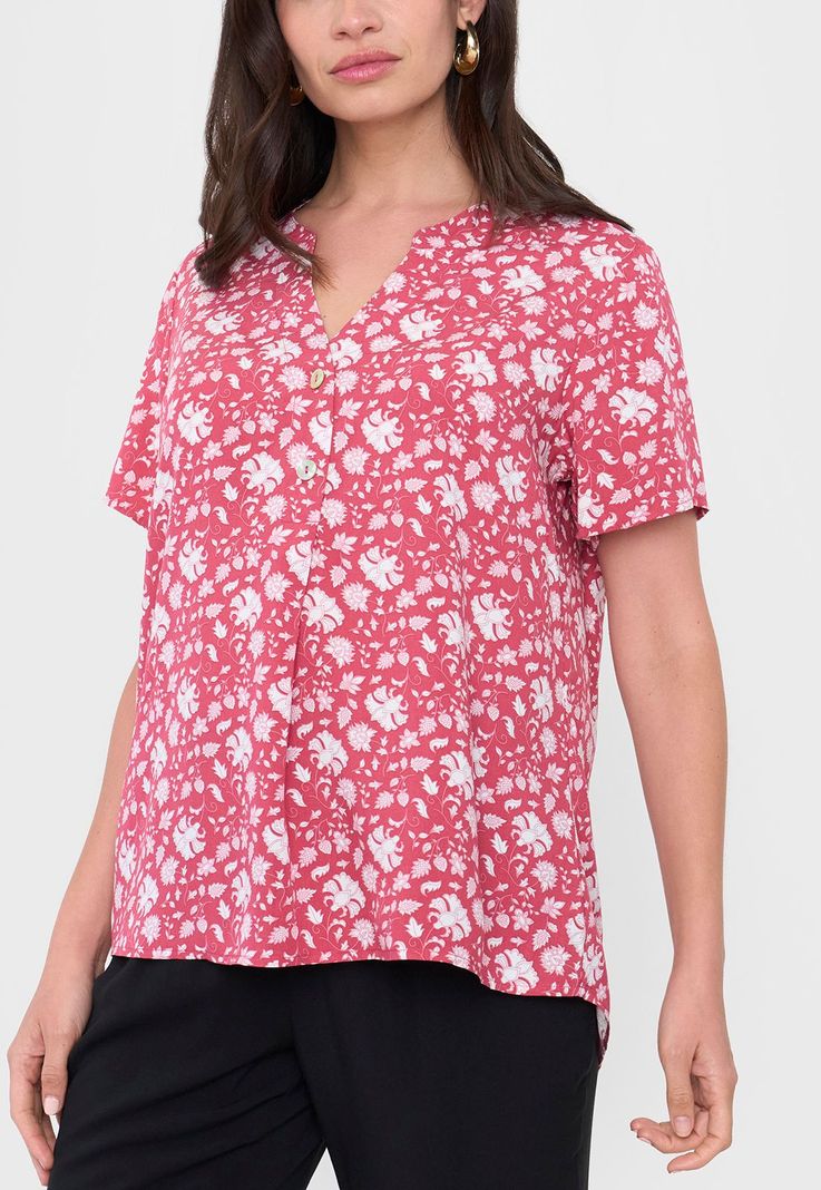 Blusa Mujer Manga Corta Botones Rosado Corona-2