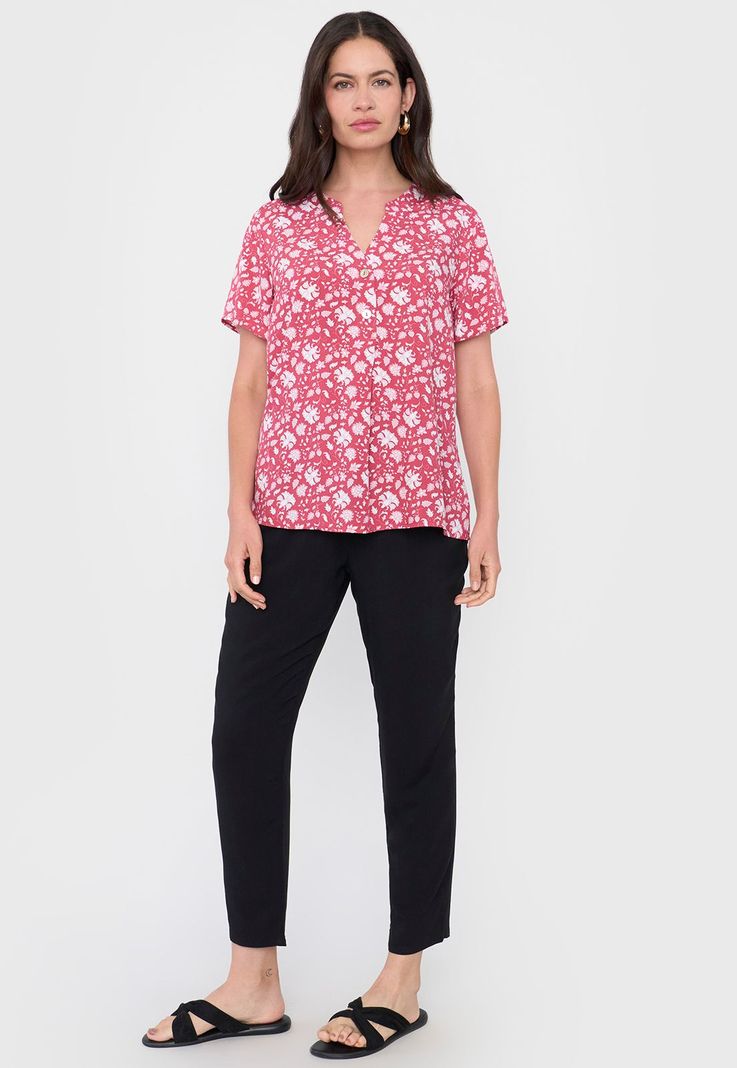 Blusa Mujer Manga Corta Botones Rosado Corona-3
