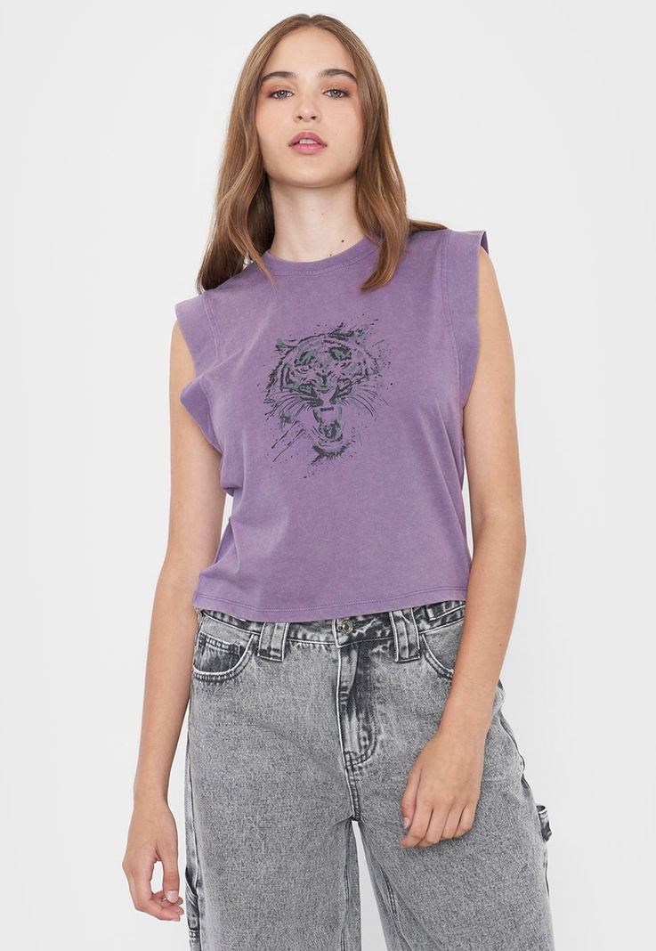 Polera Mujer Manga Vuelos Color Morado Corona-0