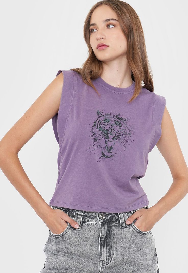Polera Mujer Manga Vuelos Color Morado Corona-2
