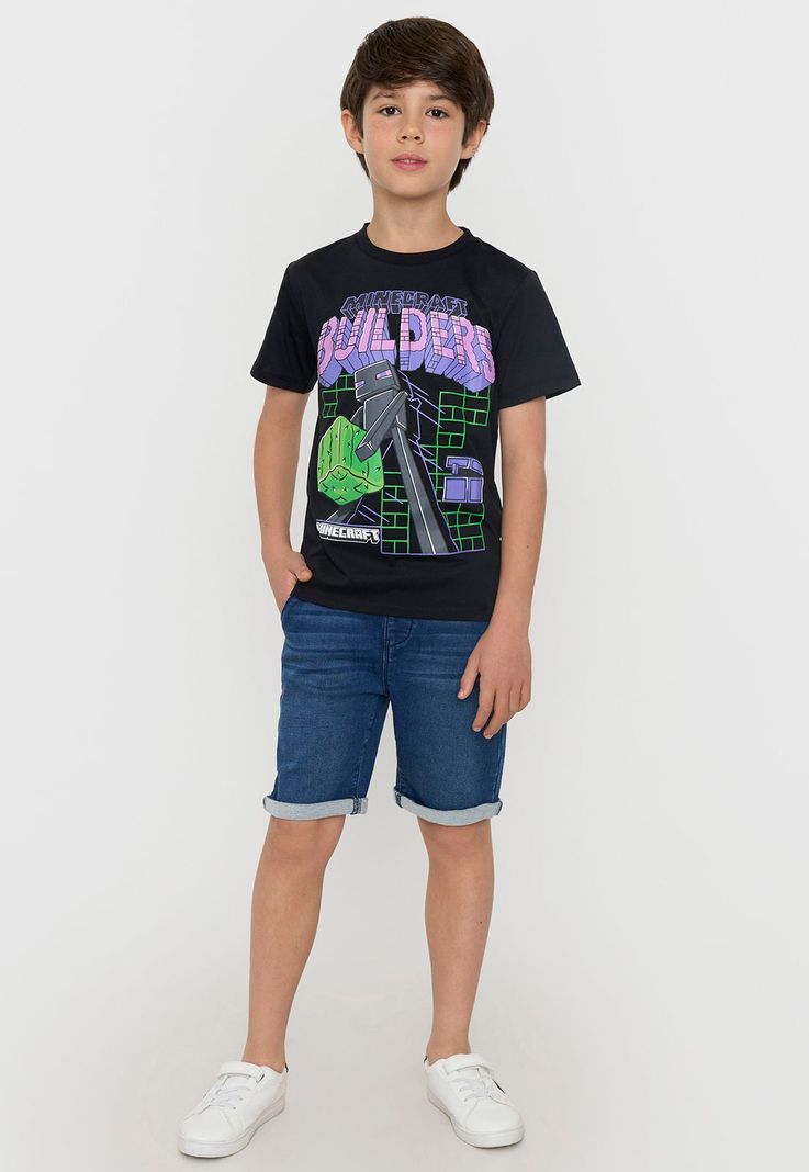 Polera Niño Kids Manga Corta Minecraft Negro Corona-3