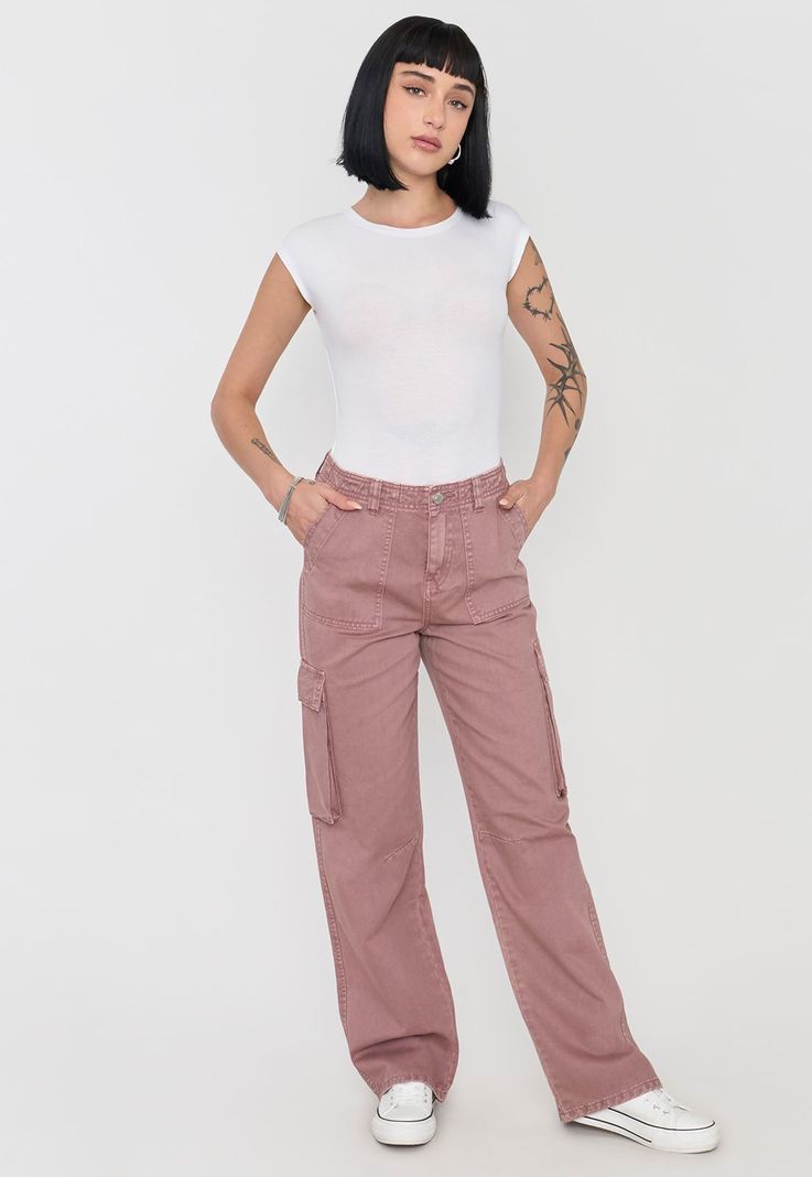 Jeans Mujer Cargo Straight Fit Terracota Corona-0