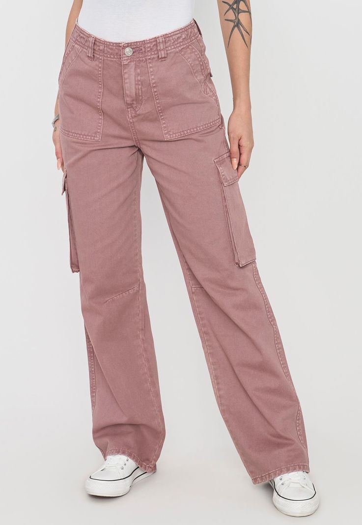 Jeans Mujer Cargo Straight Fit Terracota Corona-1