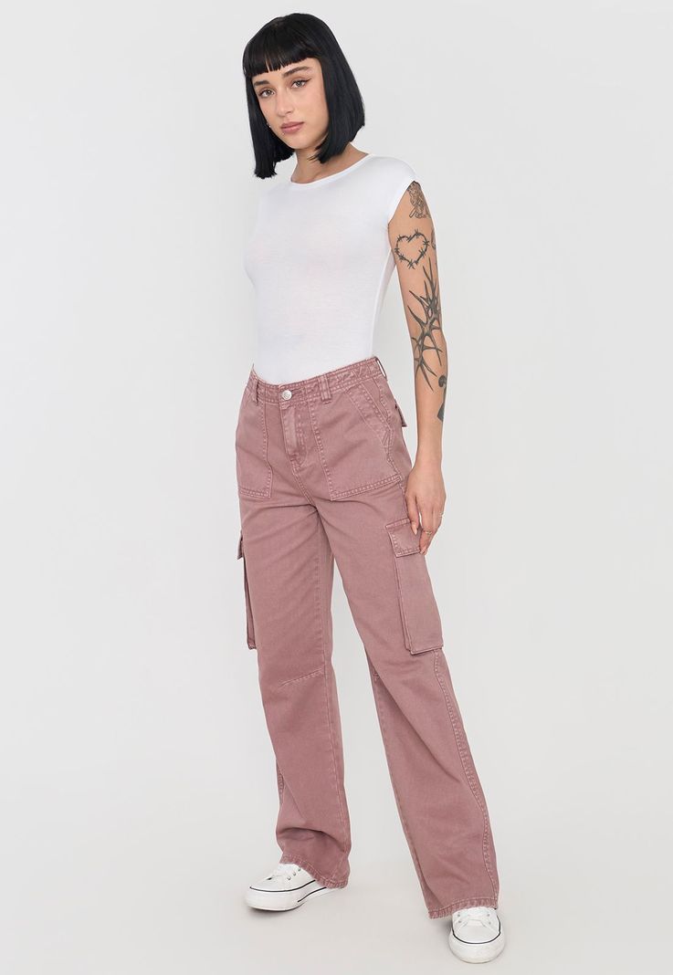 Jeans Mujer Cargo Straight Fit Terracota Corona-3