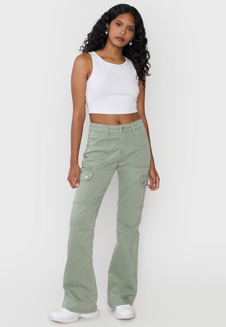 Jeans Mujer Flare Fit Cargo Verde Corona-0